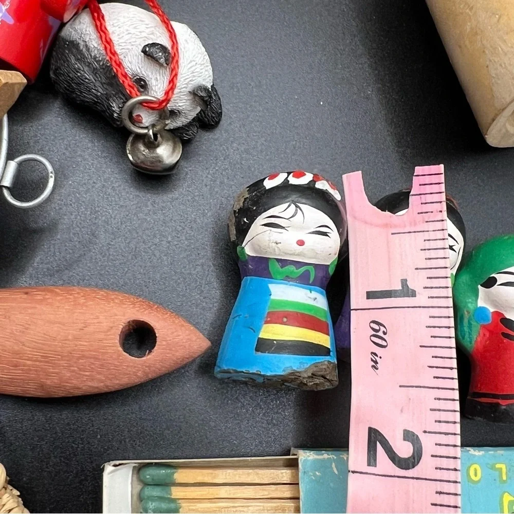 Miniature Japanese Dolls Ornaments Matches Lot Of Antique Charms Fan